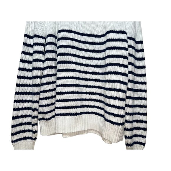 J.Crew Knit Sweater Women Medium White Blue Striped Nautical Fisherman Mock Neck - Picture 8 of 14